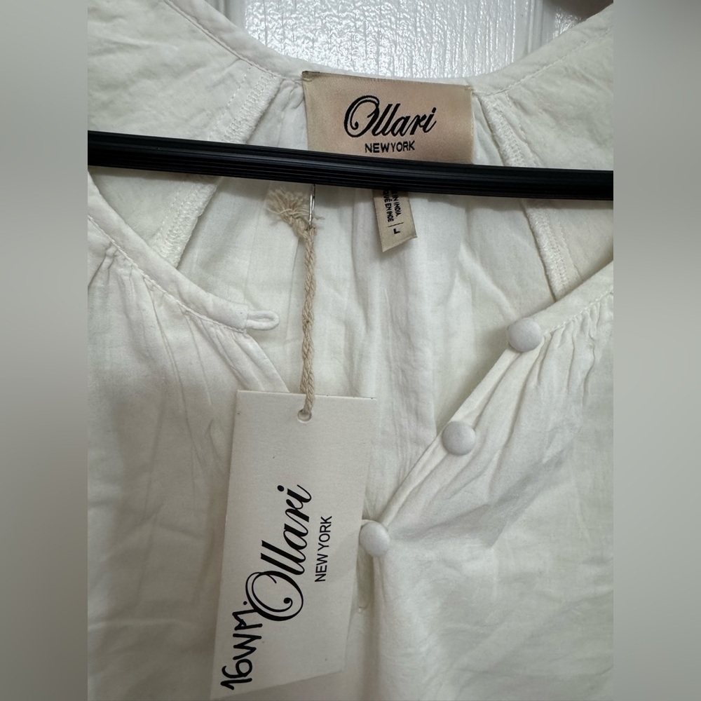 Ollari New York White Eyelet Boho Blouse | Smocked Cotton Top | Size L | NWT - Picture 4 of 6